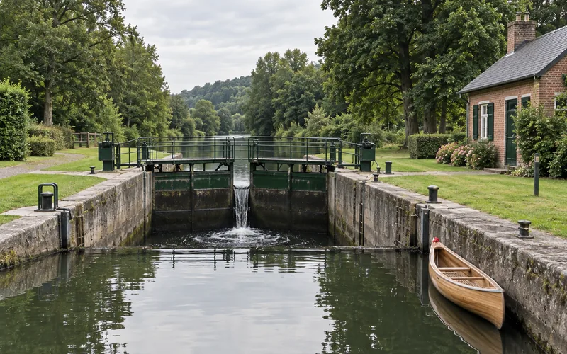 Eine Schleuse der Fulda unterhalb von Kassel