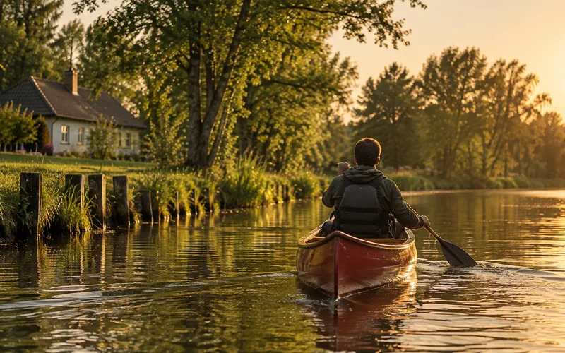 Kanu auf offenem Wasser in der Abendsonne