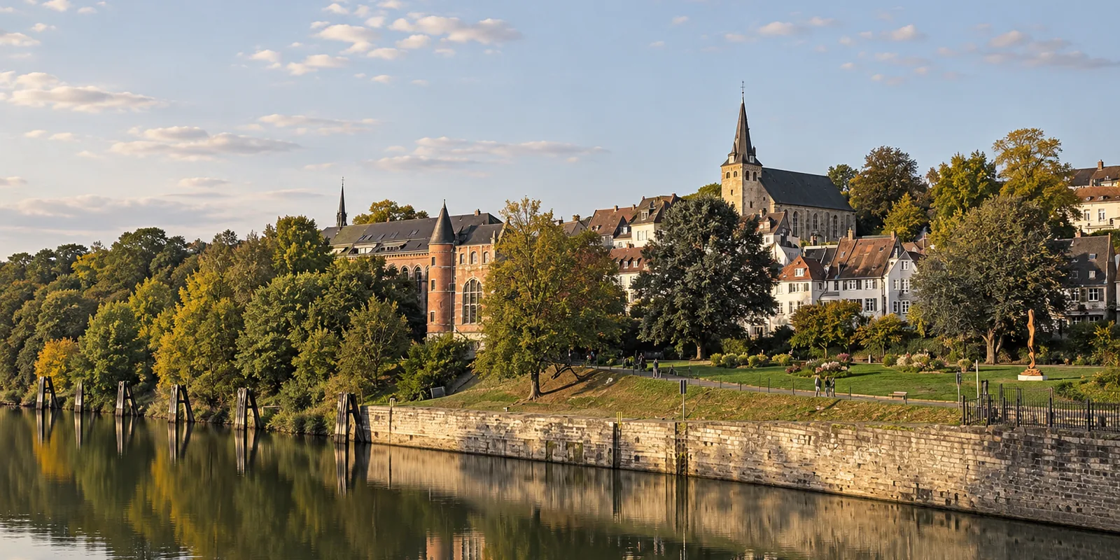 Die Fachwerkaltstadt von Kettwig über dem Stausee