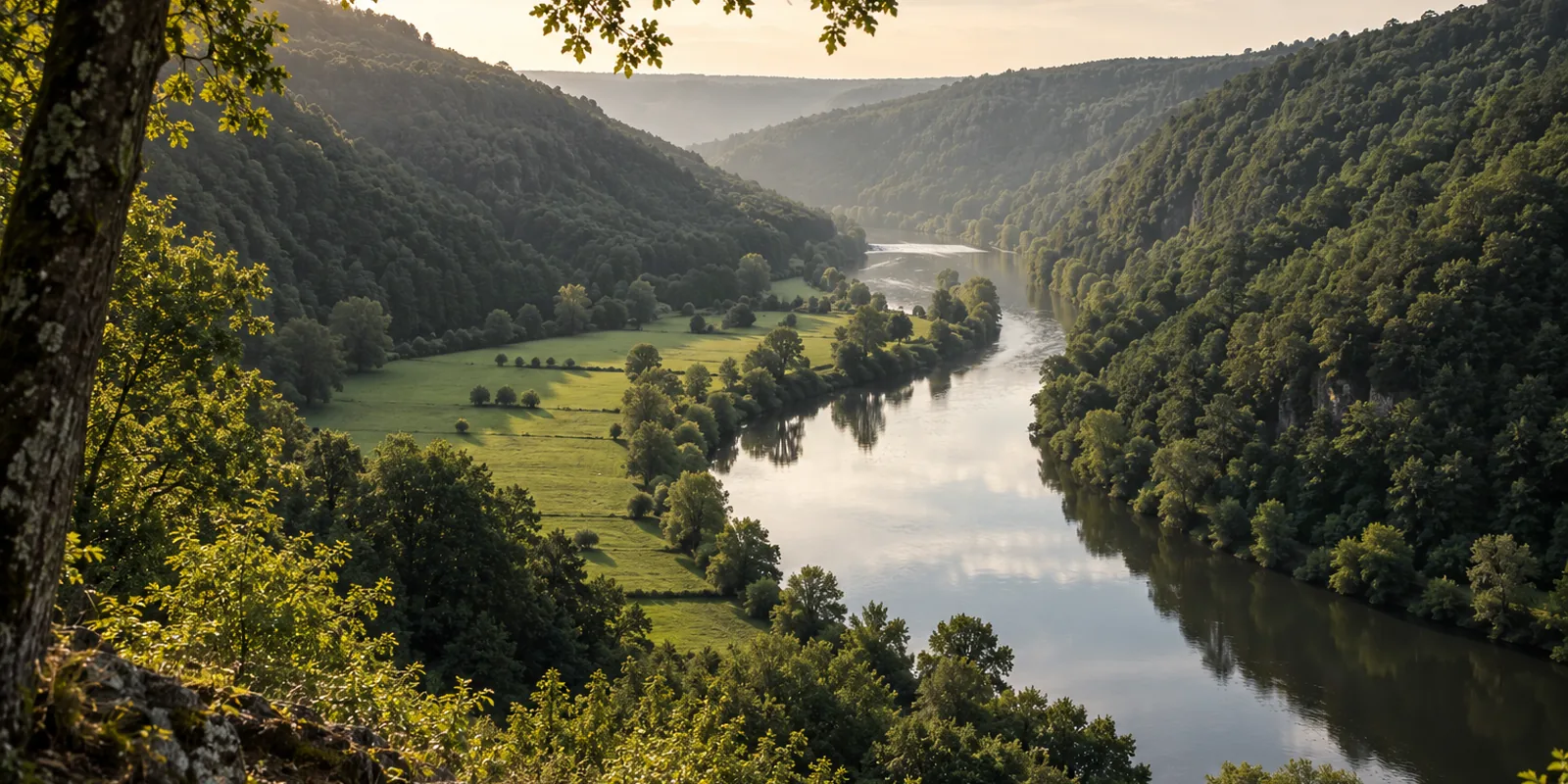 Die Lahn windet sich durch ihr bewaldetes Tal
