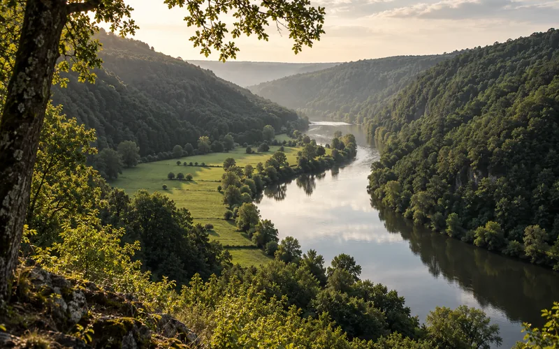 Die Lahn windet sich durch ihr bewaldetes Tal