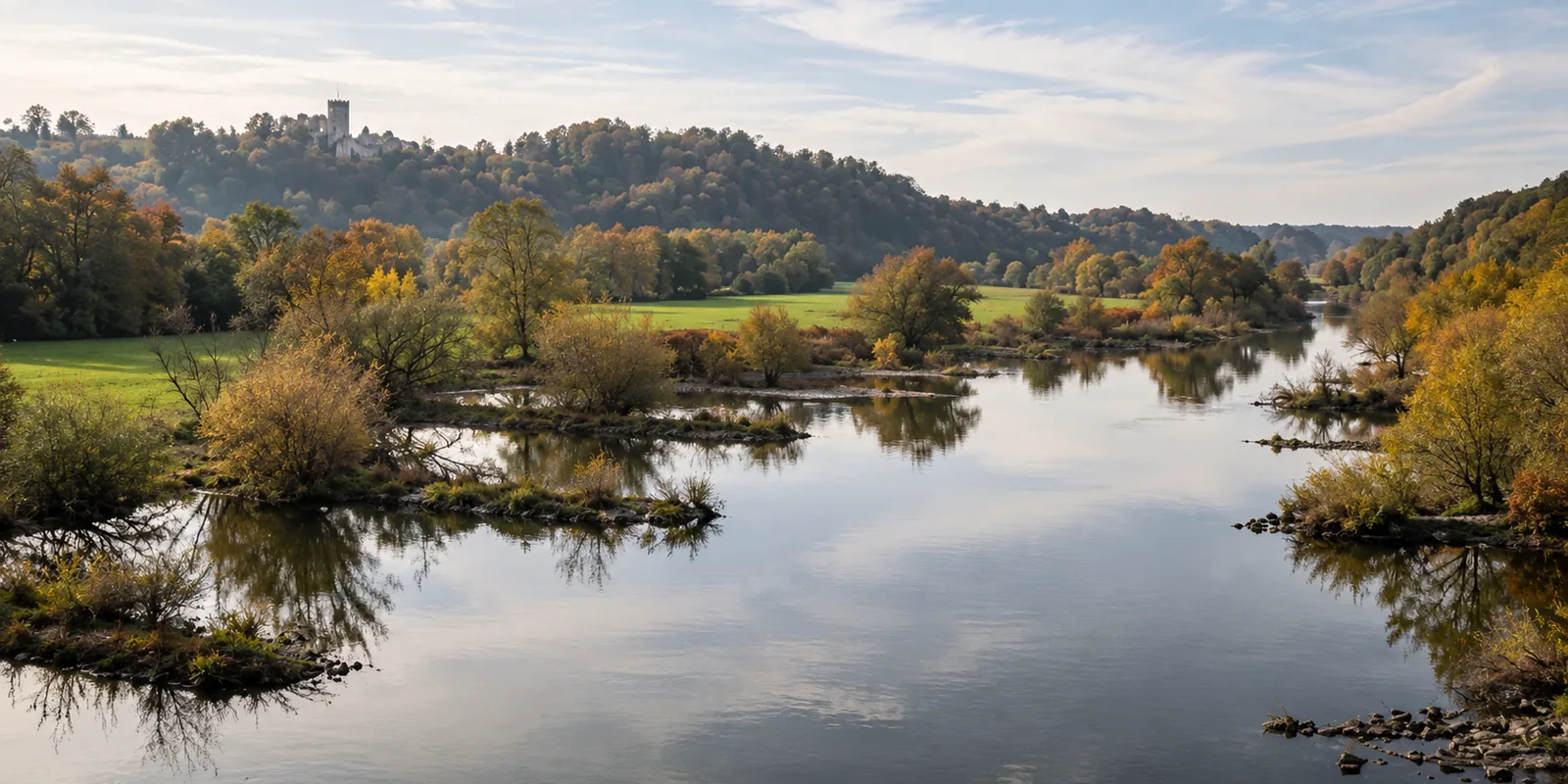 Die Ruhr im bewaldeten Tal bei Hattingen