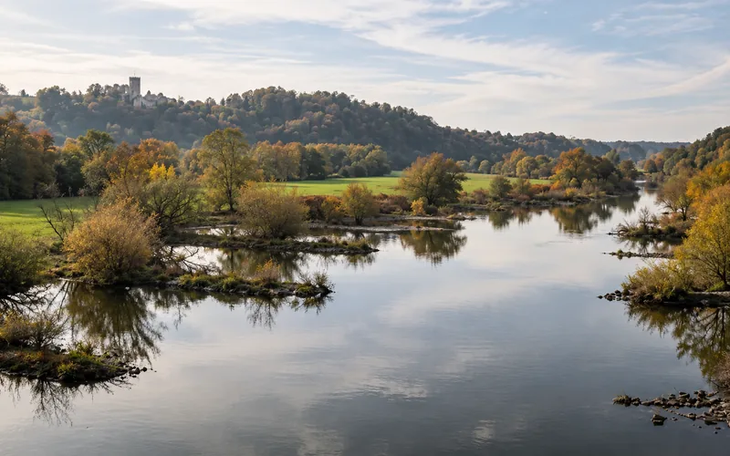 Die Ruhr im bewaldeten Tal bei Hattingen
