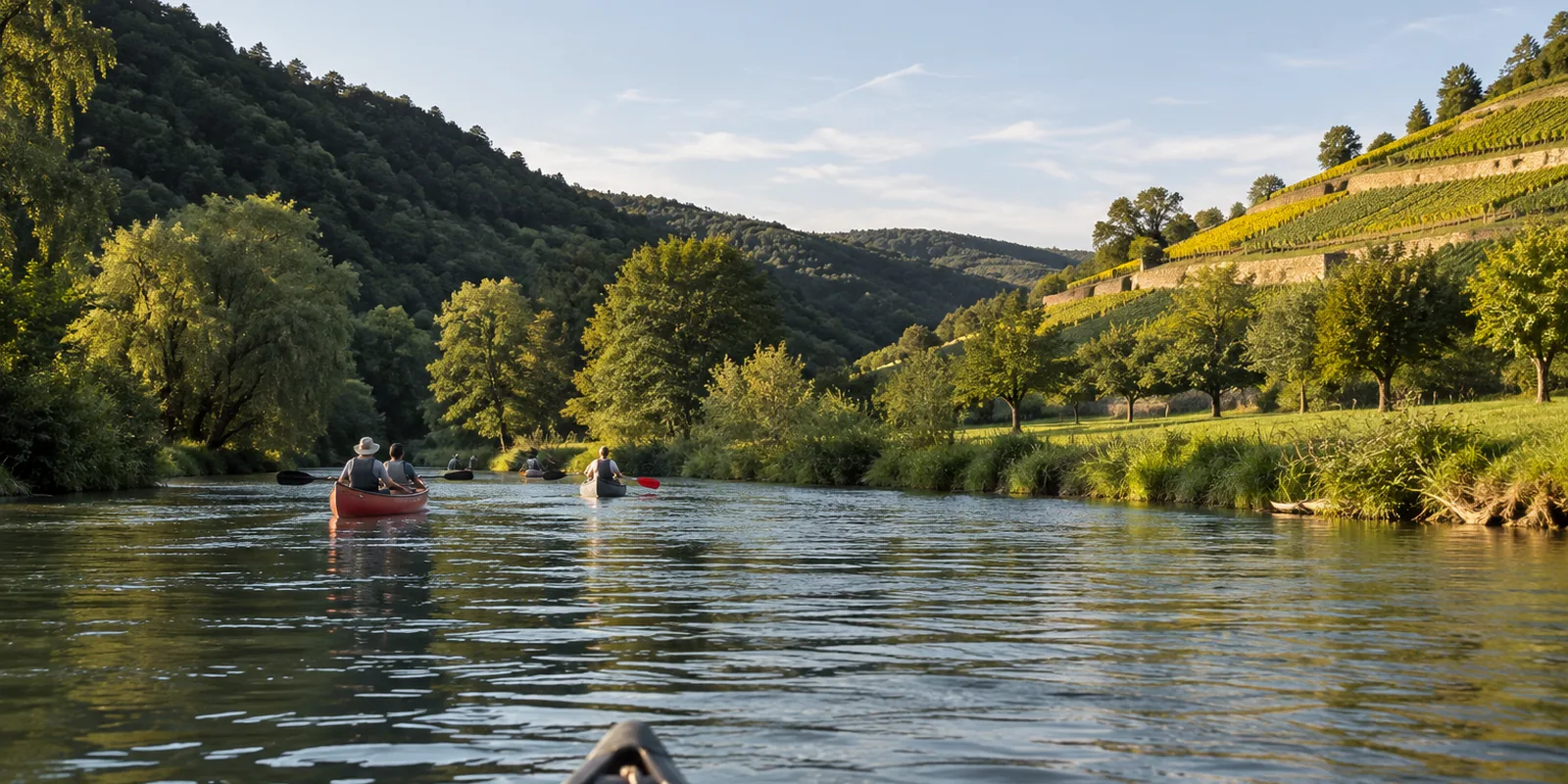 Die Saale zwischen Waldhang und Weinbergterrasse