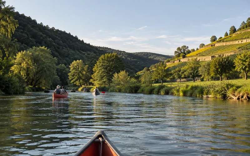 Die Saale zwischen Waldhang und Weinbergterrasse