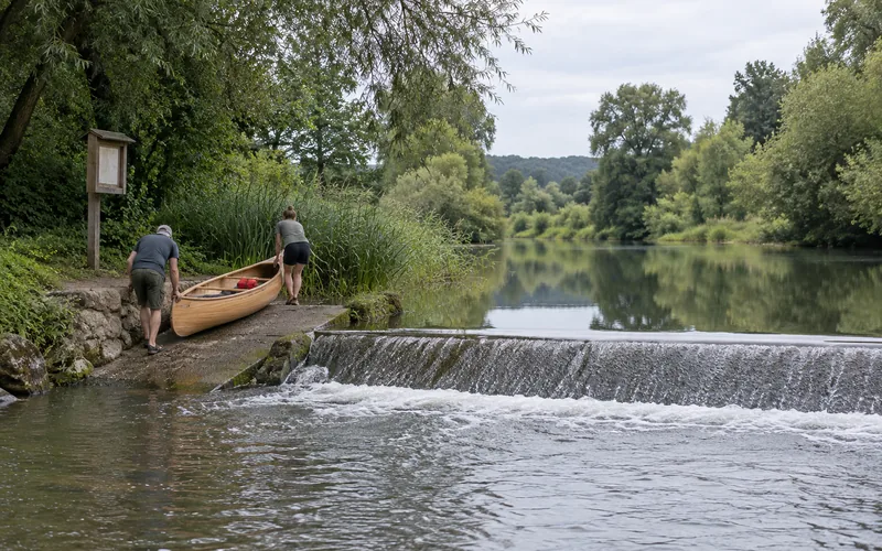 Umtragen an einem Wehr der Altmühl