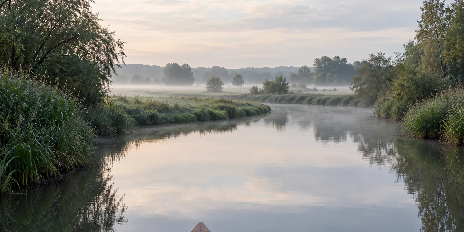 Die stille obere Unstrut im Morgennebel