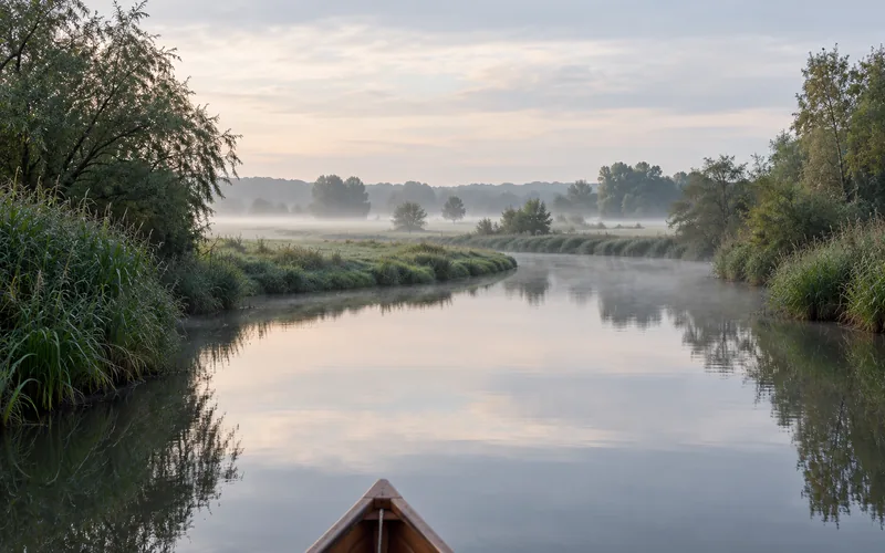Die stille obere Unstrut im Morgennebel