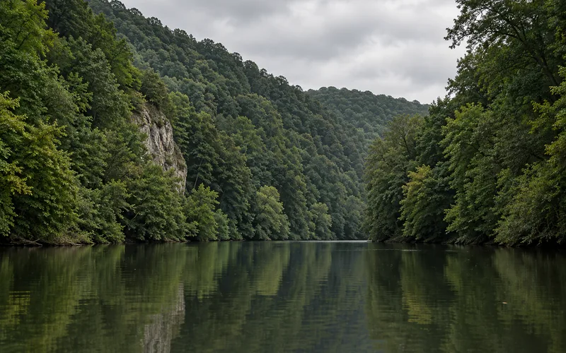 Die untere Lahn im engen bewaldeten Tal